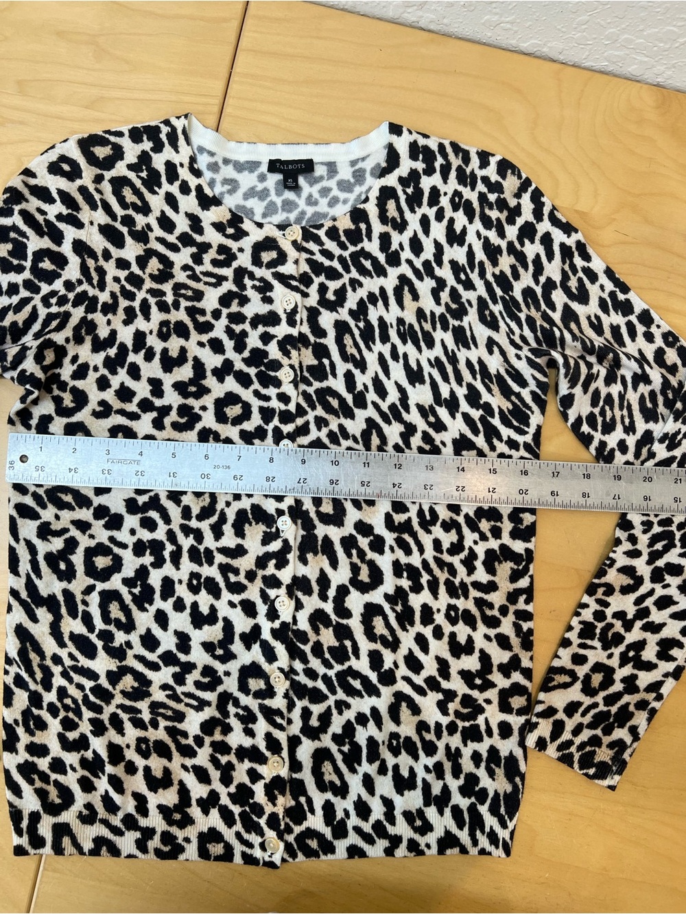 Talbots Leopard Spot Button-Up Cardigan - Black & Cream - Picture 4 of 6
